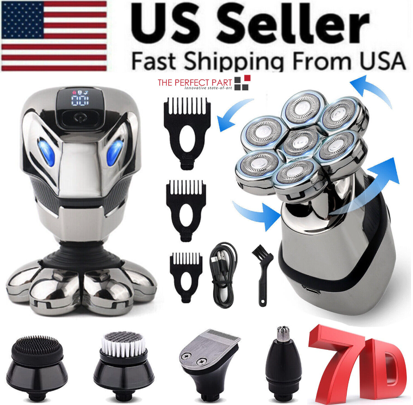 7D Cordless Shaver Hair Trimmer Men’s 5-In-1 Electric Head Shaver Razor Men Wet