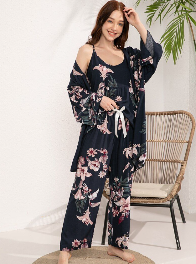 Plus Size S-3XL Women's Pajamas Set 100% Viscose Set Sleepwear Printed Nightwear