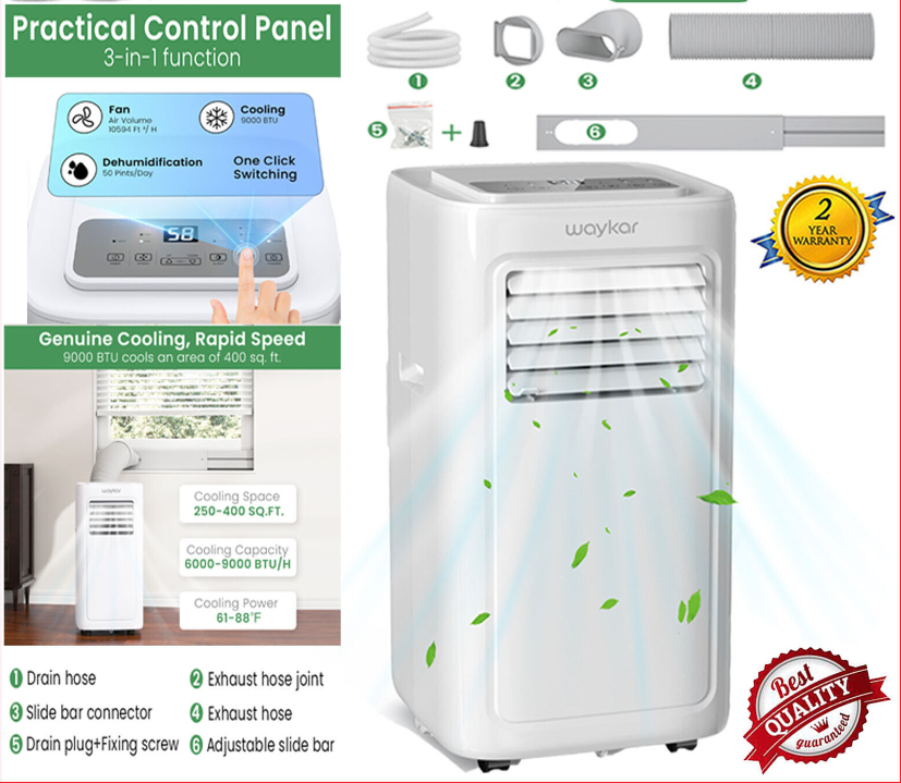 Waykar 9000 BTU Portable Air Conditioner Cooler All-Year-Around Dehumidifier NEW